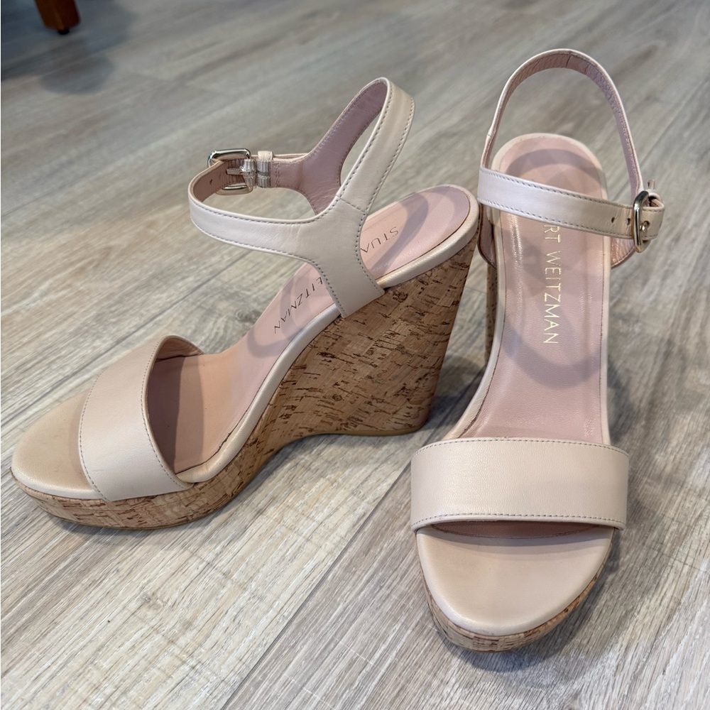 Stuart Weitzman Cream Wedge Sandals with Ankle Strap size 6
